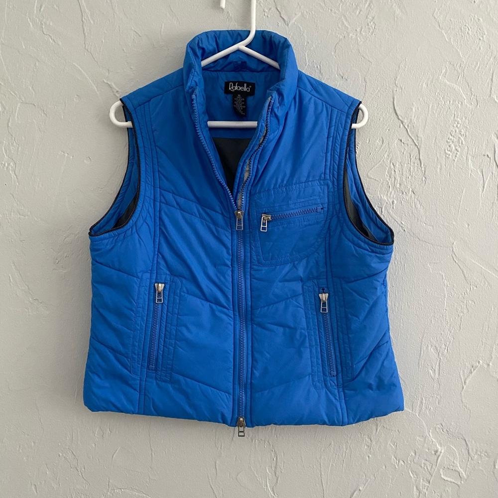 Blue Quilted Vest with Zipper Pockets